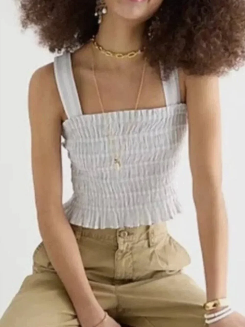 J.Crew Smocked Tube Top in Stripe — White/Grey — Size Small